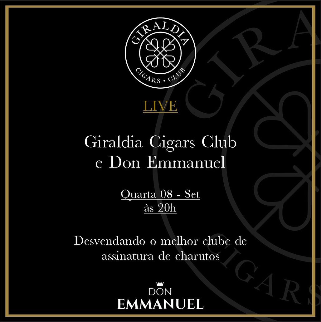 Nesta quarta feira (8/9), às 20h, faremos uma live especial no Instagram sobre o Giraldia Cigars Club